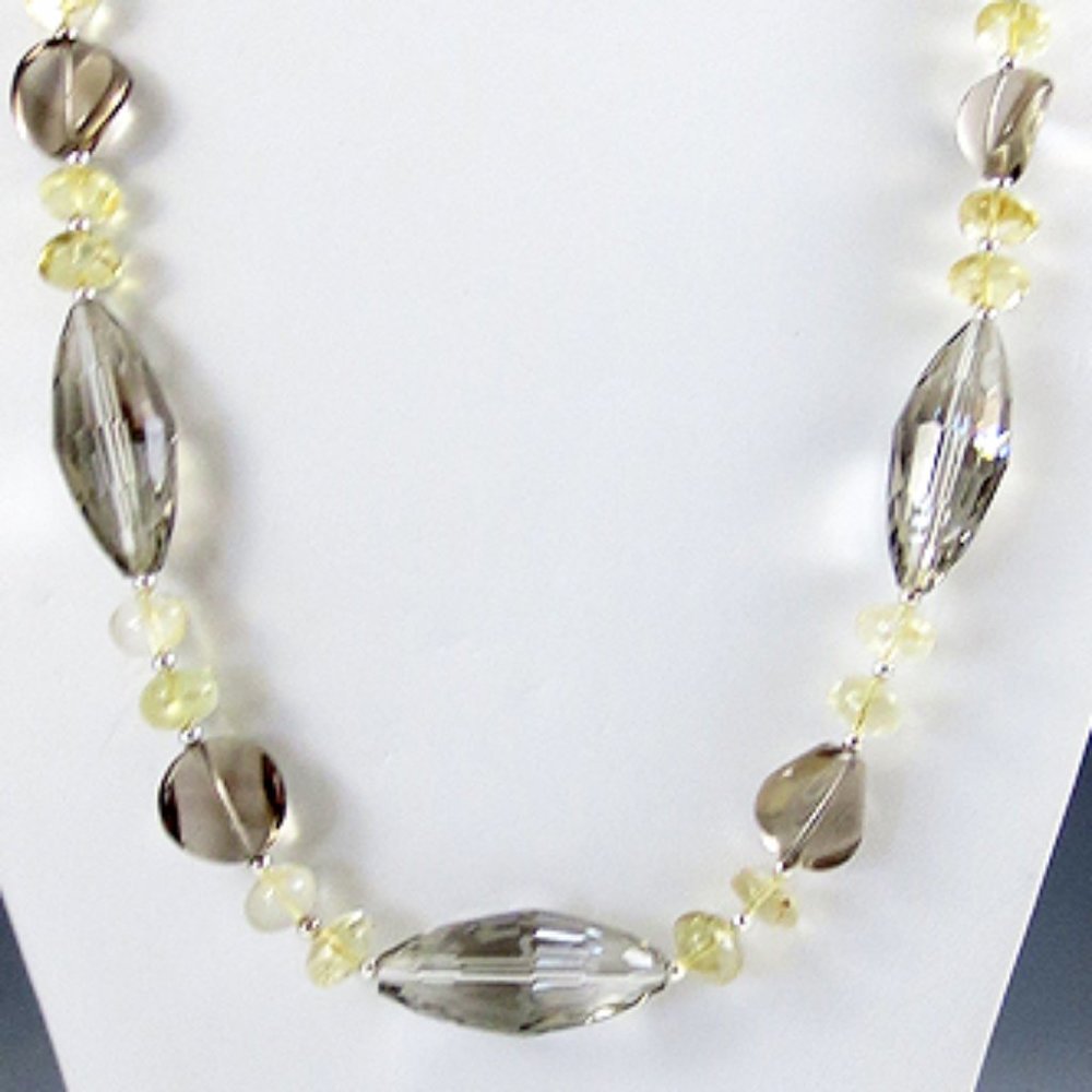 Smoky Quartz, Citrine, Glass, & Sterling Necklace